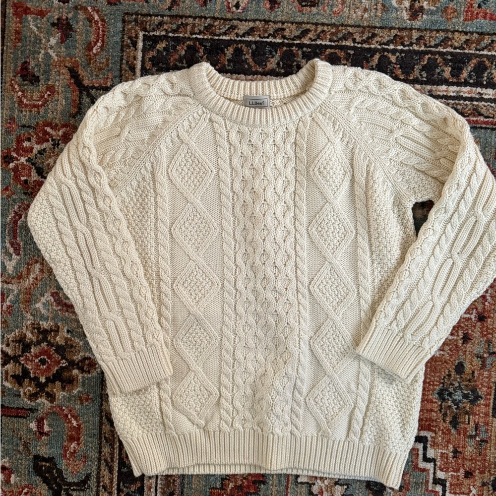 Vintage LL Bean Cable Knit Sweater in Ivory